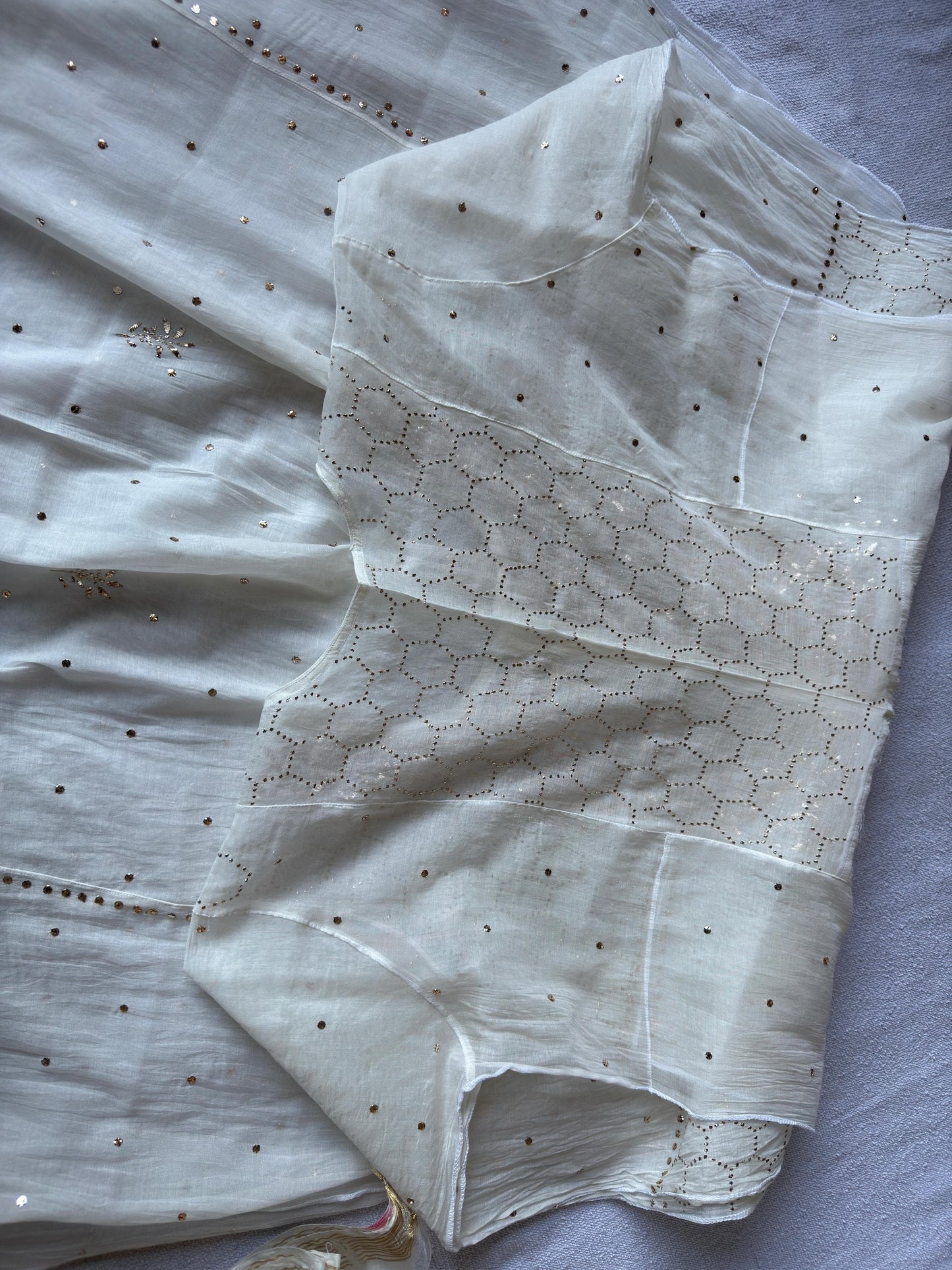 Ivory Pearl – Semi-Stitched Pure Chanderi Gown and Dupatta Set with Traditional Chikankari & Mukaish Pitta Hand Embroidery