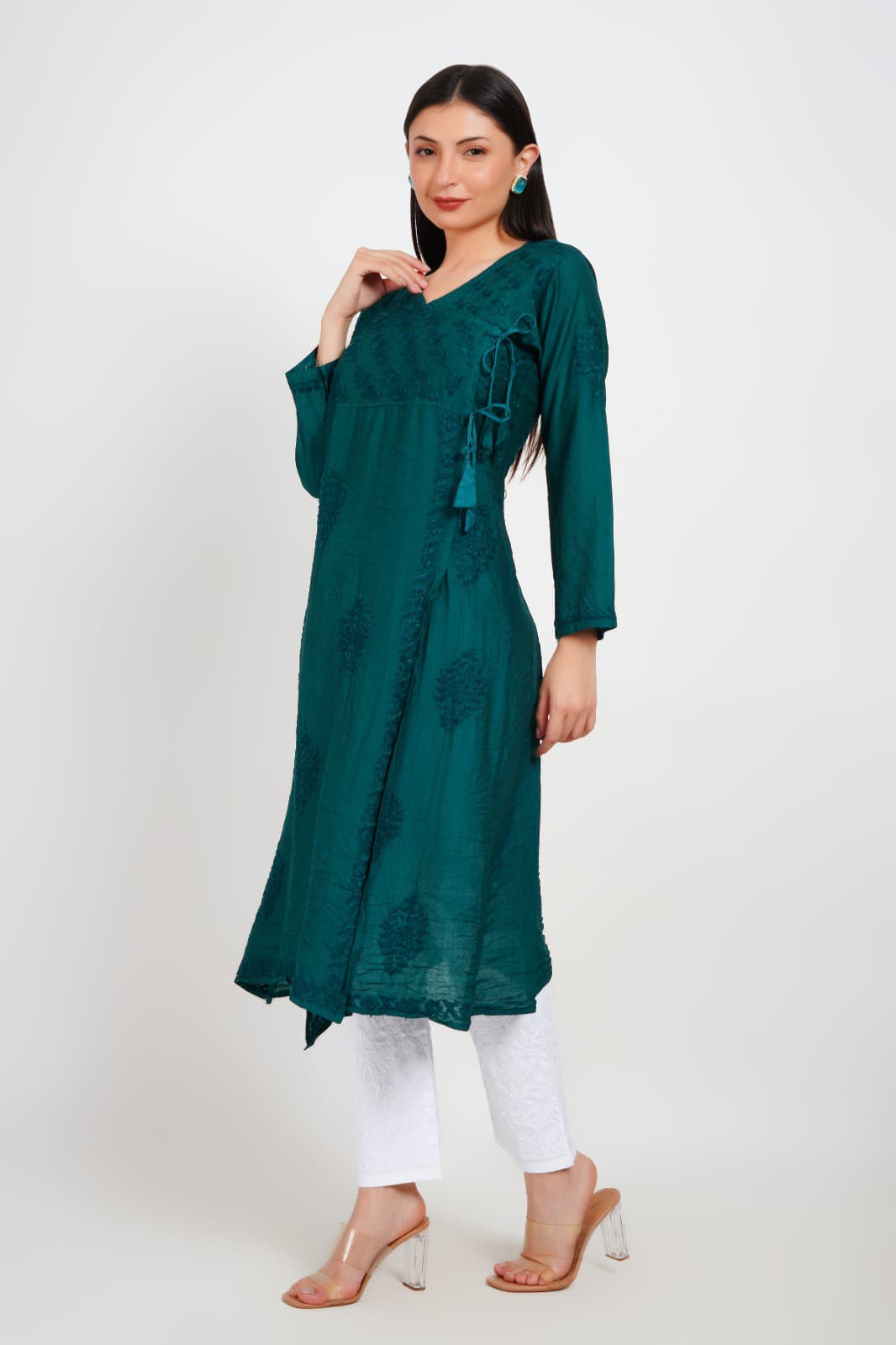 The Return of a Teal Treasure – Handcrafted Chanderi Angrakha Elegance