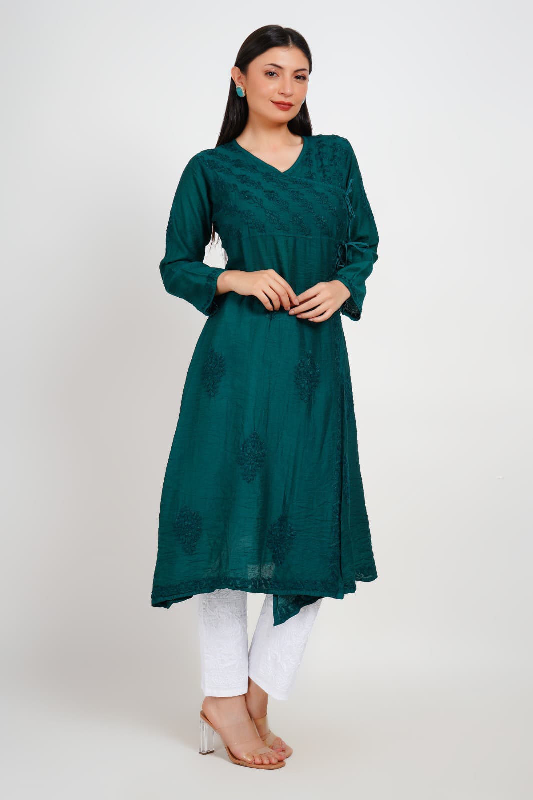 The Return of a Teal Treasure – Handcrafted Chanderi Angrakha Elegance