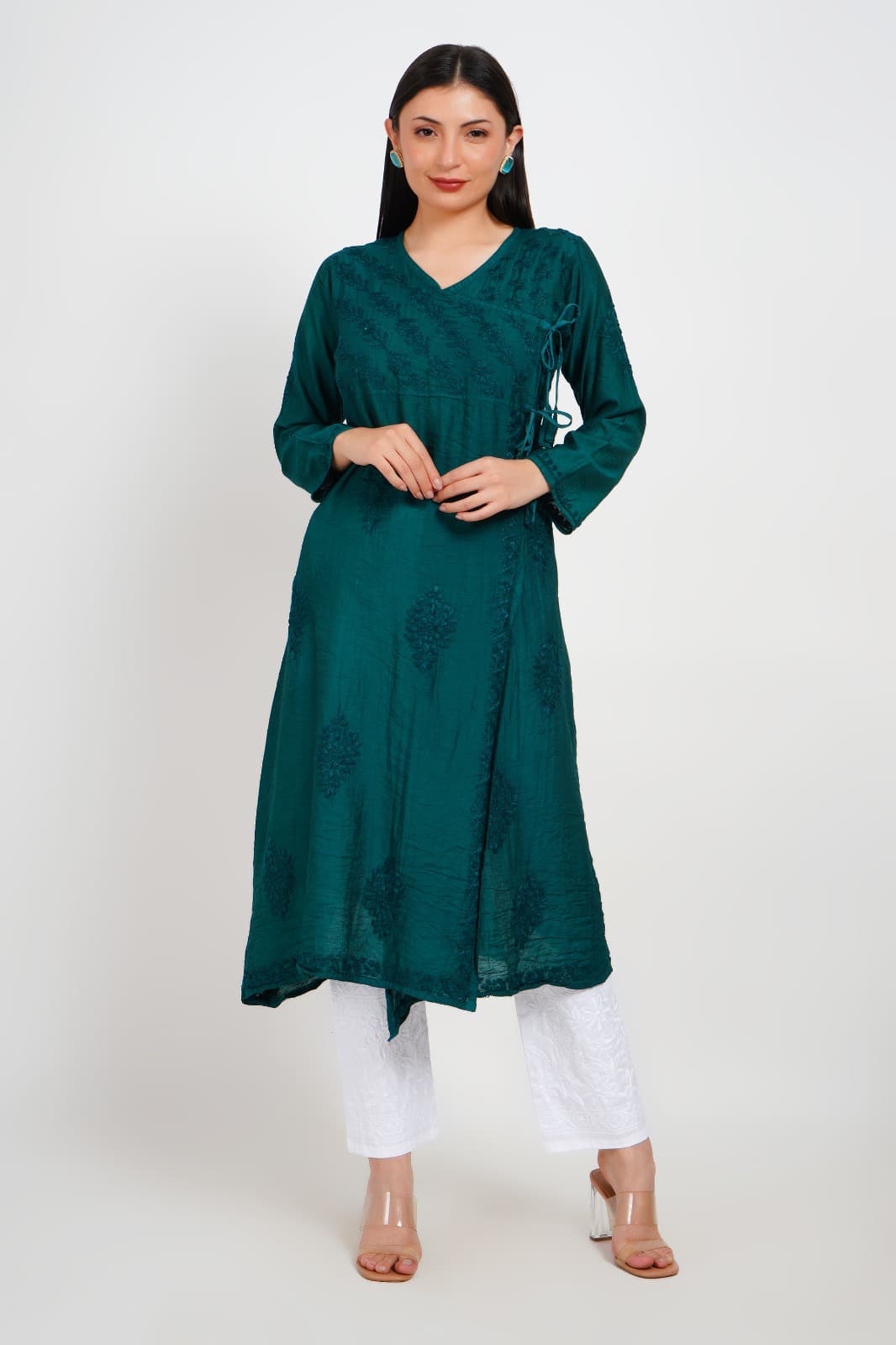 The Return of a Teal Treasure – Handcrafted Chanderi Angrakha Elegance
