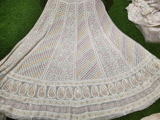 Regal Chikankari Bridal Lehenga Set with Designer Multicolor Embellishments
