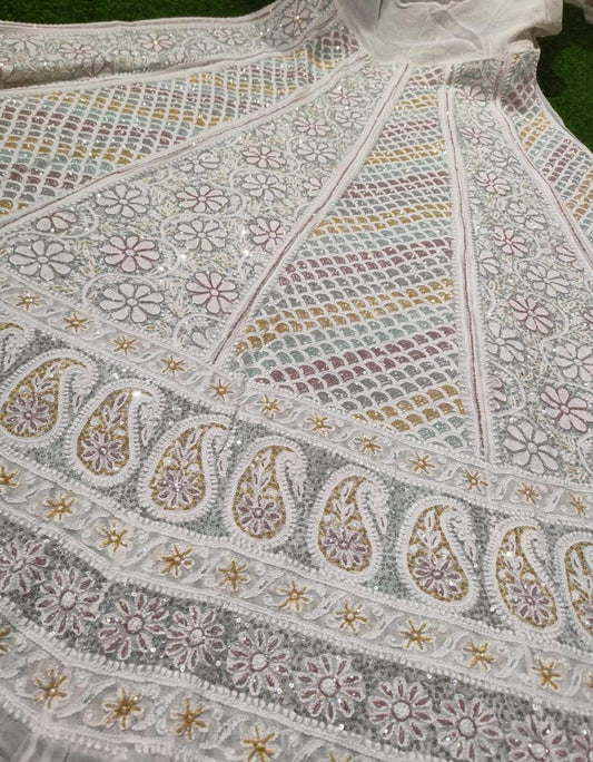 Regal Chikankari Bridal Lehenga Set with Designer Multicolor Embellishments