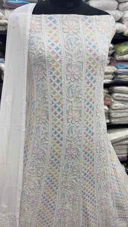 Designer Multicolor Cutdana Anarkali with Traditional Chikankari Motifs