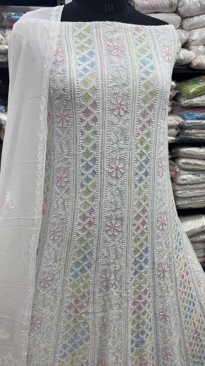 Designer Multicolor Cutdana Anarkali with Traditional Chikankari Motifs