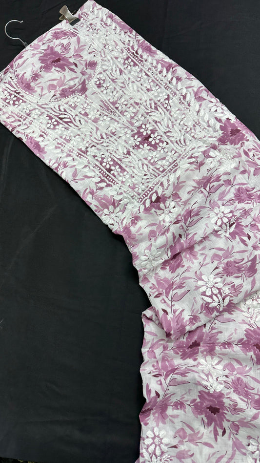 Pink Serenade – Handcrafted Chikankari on Printed Mulmul Cotton