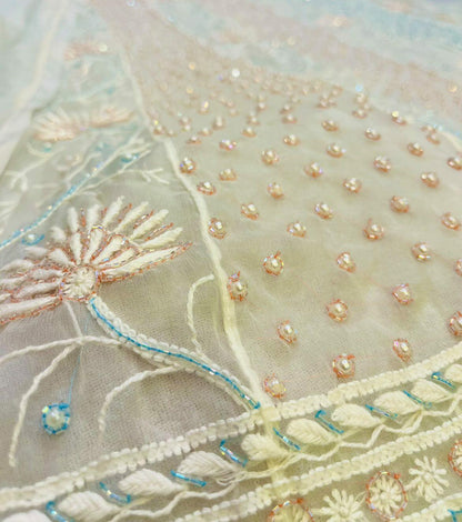 Ombre Aurora – Semi-Stitched Organza Anarkali in Aqua Peach Tint with Pearl and Cutdana Work