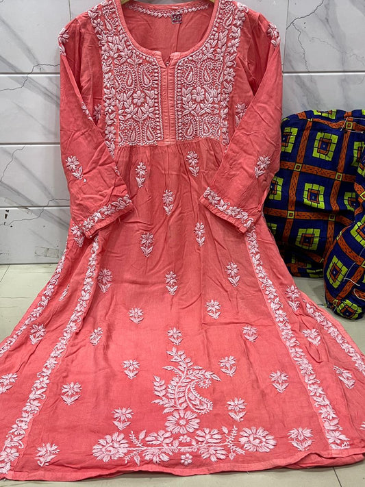 Peachy Coral Rayon Kurti – A Soft Embrace of Elegance