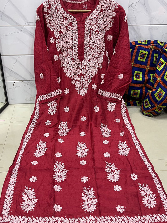 Ruby Wine Rayon Naira Cut Kurti – Romance Woven in Rich Hues