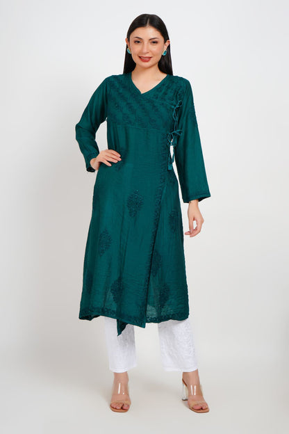The Return of a Teal Treasure – Handcrafted Chanderi Angrakha Elegance