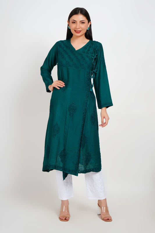 The Return of a Teal Treasure – Handcrafted Chanderi Angrakha Elegance