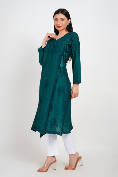 The Return of a Teal Treasure – Handcrafted Chanderi Angrakha Elegance