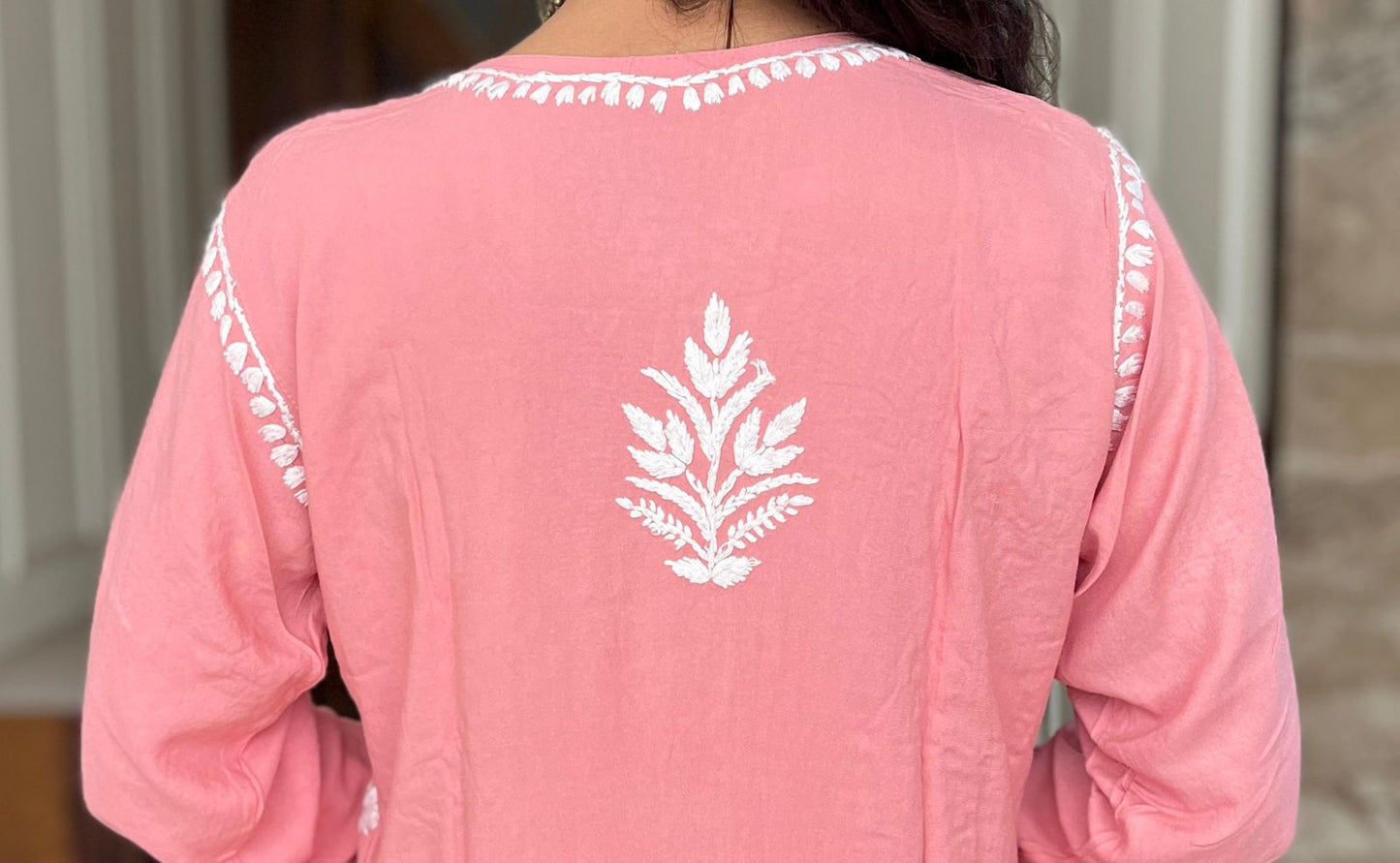 Powder Petal – Baby Pink Pure Modal Kurta with Ethereal White Embroidery