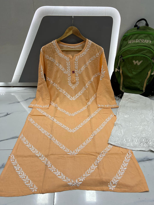 Peach Sand – Pure Modal Kurta in Muted Beige with Subtle White Embroidery