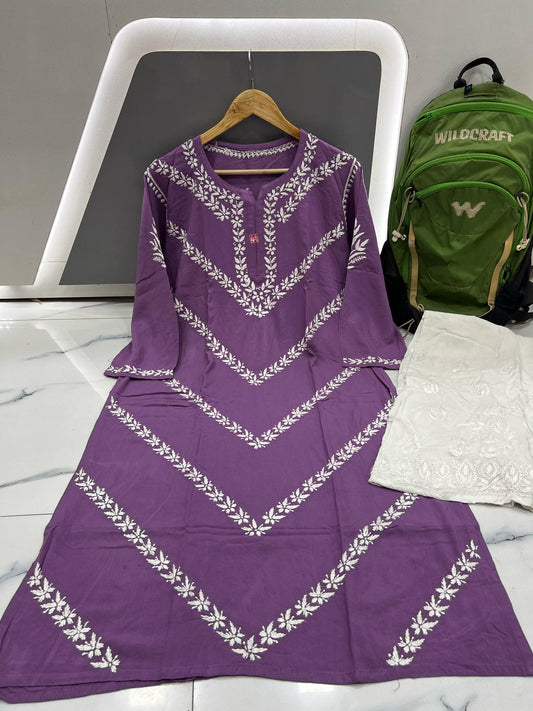 Lavender Wine – Elegant Purple Modal Kurta with Classic White Threadwork