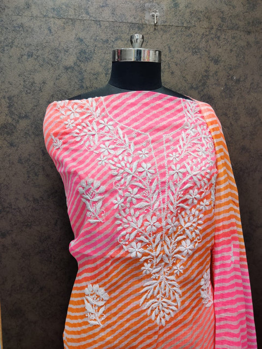 The Painted Drape – Leheriya in Saffron and Rosewood with Delicate White Handwork