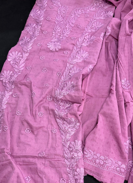 Blossom Pink Dreams — Pure Mul Dobby Cotton Kurta & Dupatta Set with Delicate Chikankari