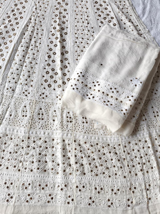 Premium Pure Georgette Double Jaal Lucknowi Chikankari Anarkali Set